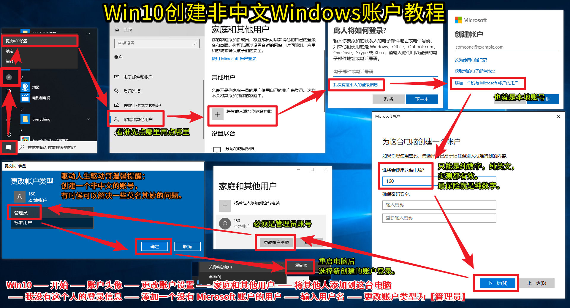 03 具體解決方案，游Windows 賬號(hào) 賬戶，戲環(huán)境異常，Win10 —— 開始 —— 賬戶頭像 —— 更改賬戶設(shè)置 —— 家庭和其他用戶 —— 將其他人添加到這臺(tái)電腦.png