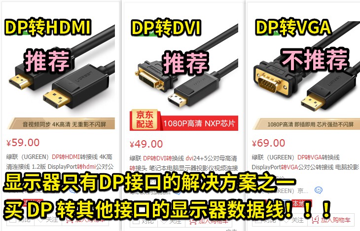 06 顯示器只有DP接口的解決方案之一 ，買DP轉(zhuǎn)其他接口的數(shù)據(jù)線.jpg