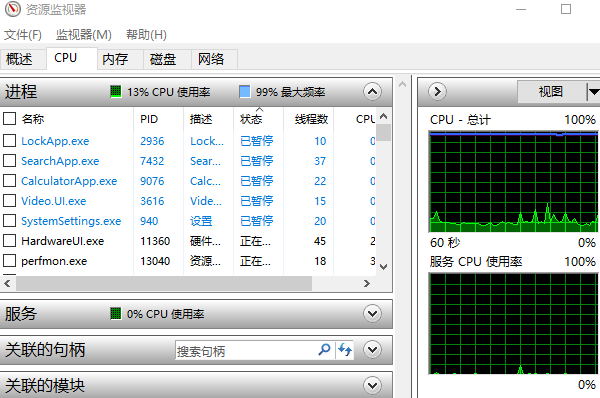 資源監(jiān)視器查看cpu使用率