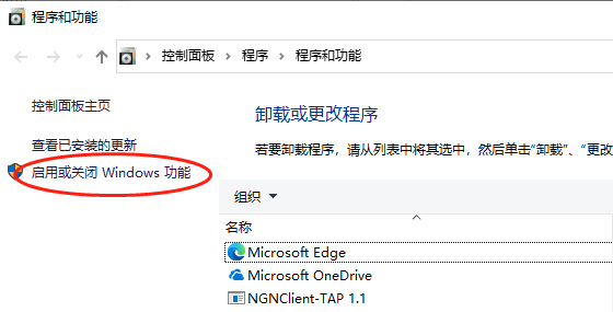 啟用或關閉Windows功能